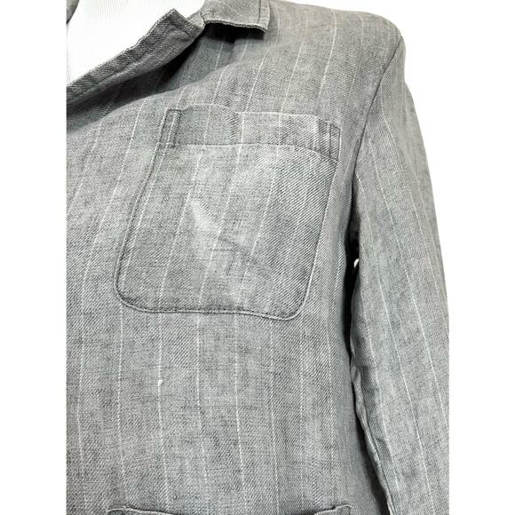 Sibel Saral Women’s Linen Jacket Blazer Gray Pinstripe Slit Back Pockets Sz M - Picture 3 of 9